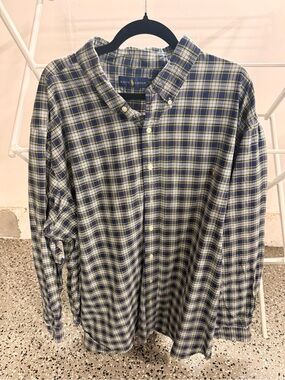 Ralph Lauren Men’s Navy, Green and White Plaid Button-Down Shirt
